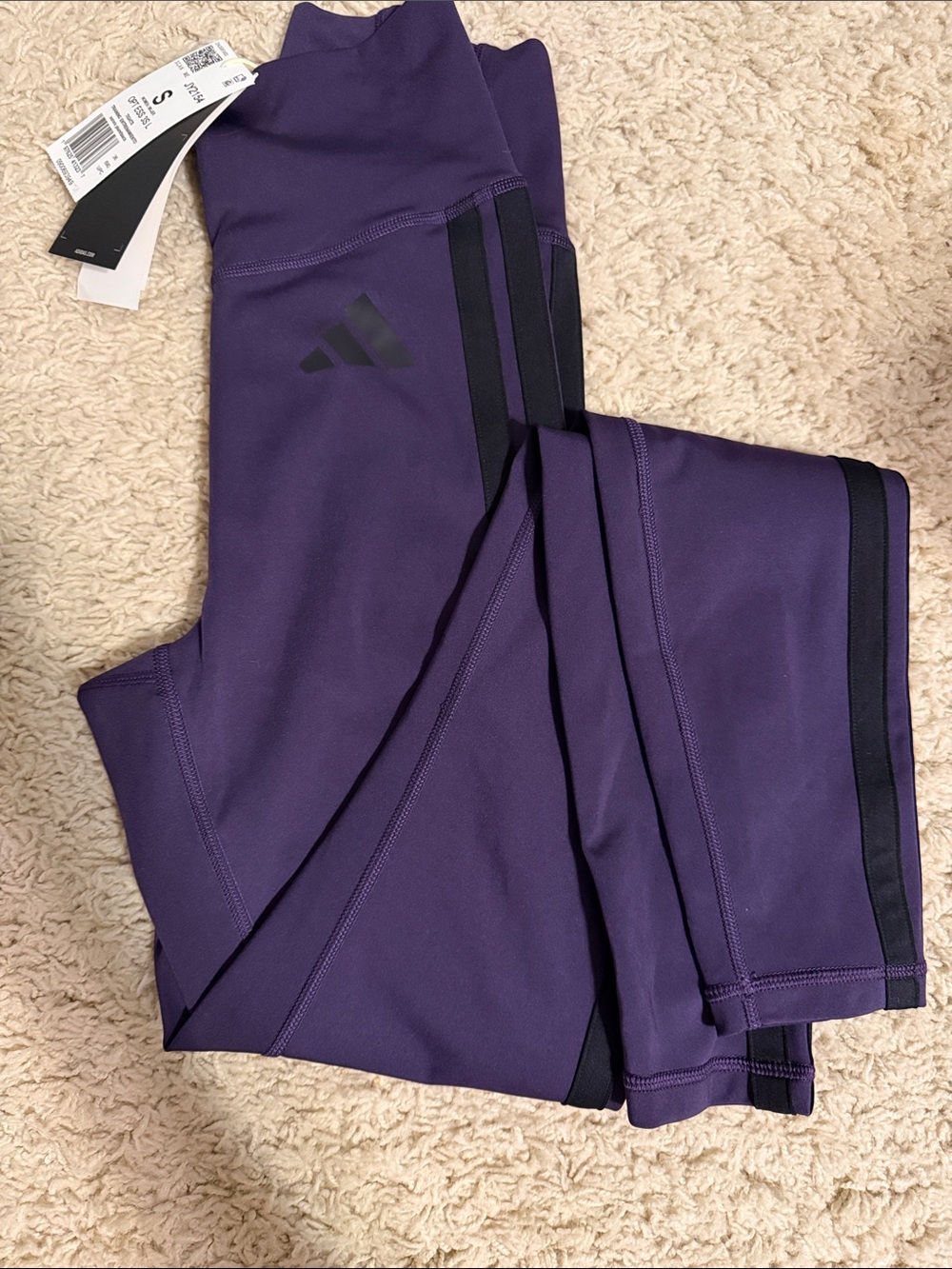 adidas Deep Purple Leggings with Black Side Stripes